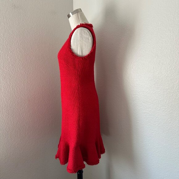 Kate Spade A Line Red Sleeveless Textured Knit Dress Ruffle Hem & Fringe Trim 2 - Picture 4 of 12